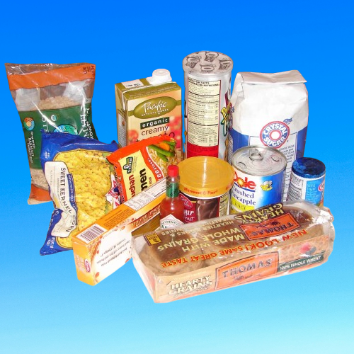 Numerous bottled products on a conveyor belt