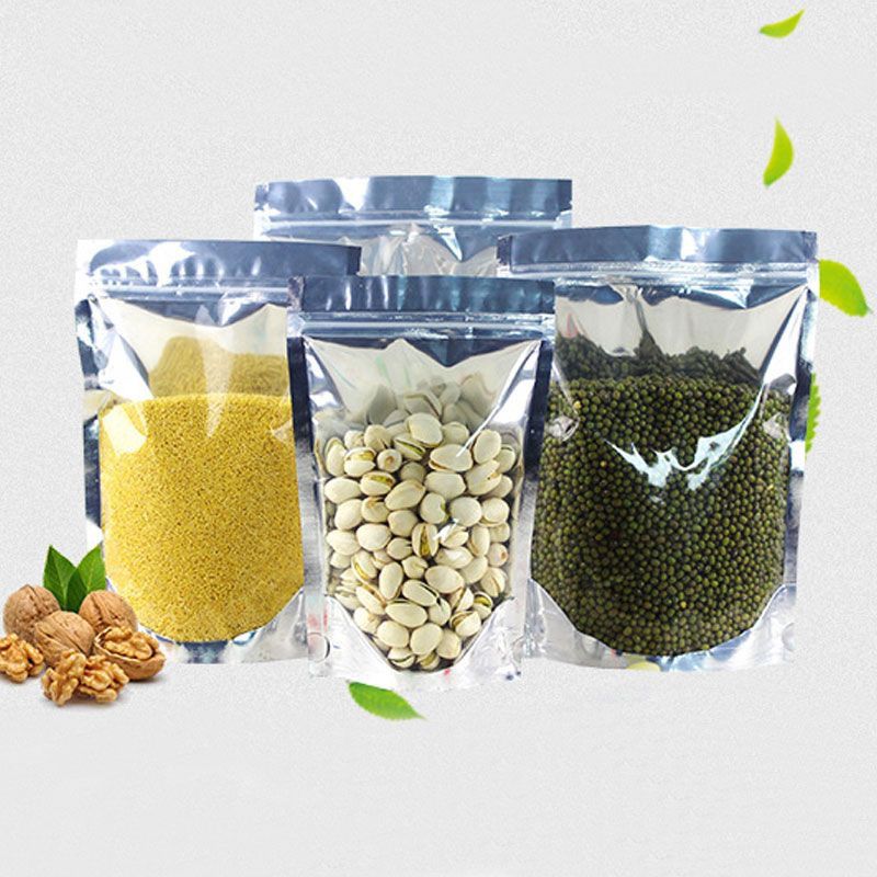 Transparent packaging bag with almonds
